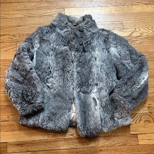 Beautifur Grey vintage genuine fur coney rabbit fur jacket sz L large